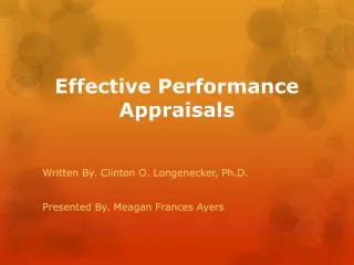 Effective Performance Appraisals