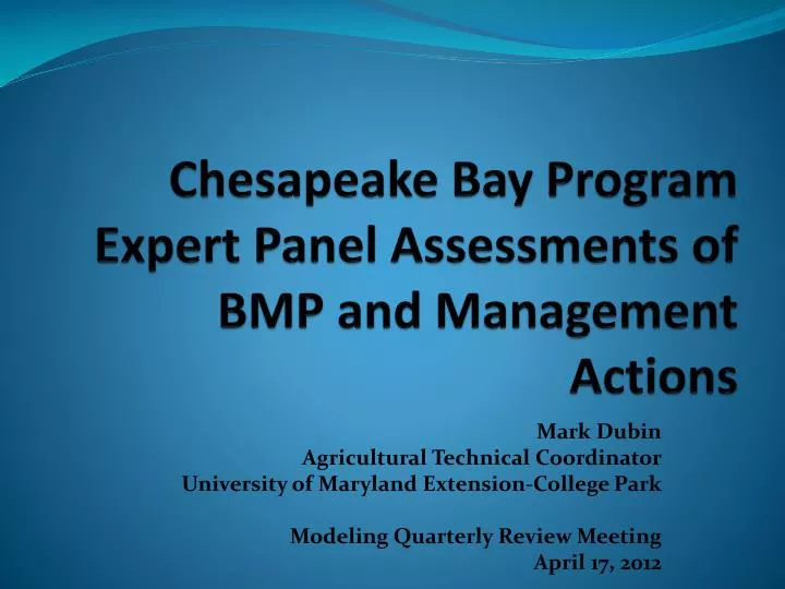 chesapeake bay program expert panel assessments of bmp and management actions