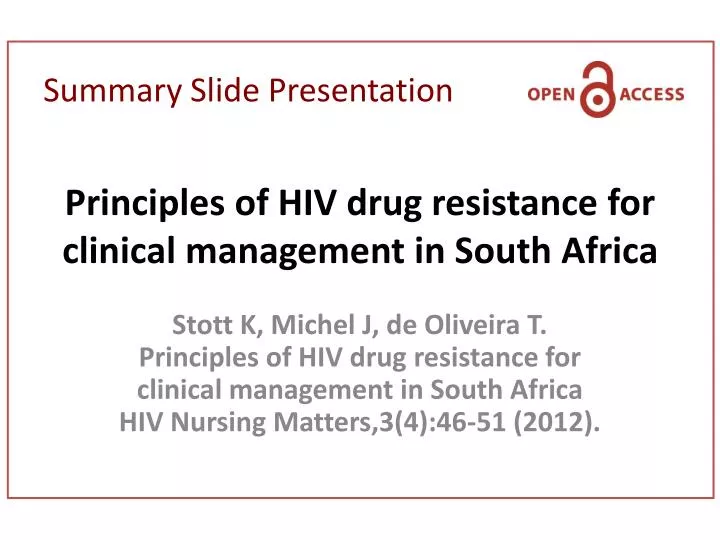 principles of hiv drug resistance for clinical management in south africa