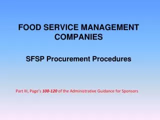 FOOD SERVICE MANAGEMENT COMPANIES SFSP Procurement Procedures