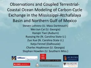 Observations and Coupled Terrestrial-Coastal Ocean Modeling of Carbon-Cycle Exchange in the Mississippi-Atchafalaya Basi