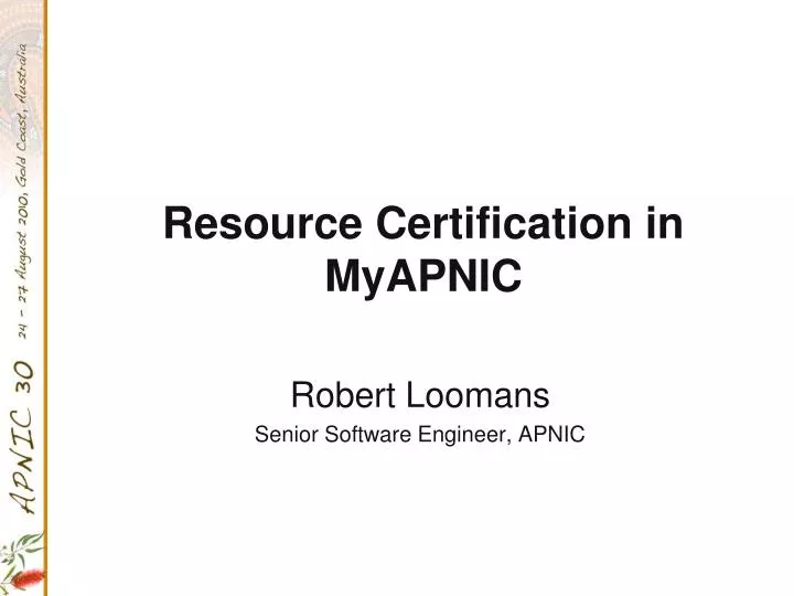 resource certification in myapnic