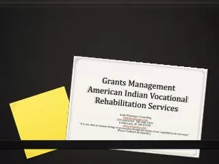 Grants Management American Indian Vocational Rehabilitation Services