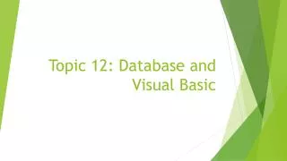 Topic 12: Database and Visual Basic