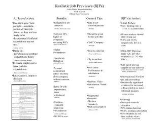 Realistic Job Previews ( RJPs ) Caleb Malik, Kevin Schneider , Scott Schnorr Illinois State University