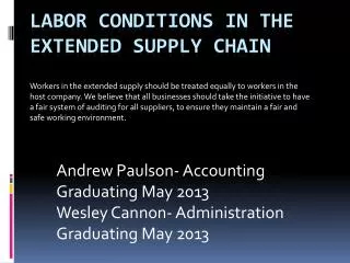 Labor Conditions in The Extended Supply Chain