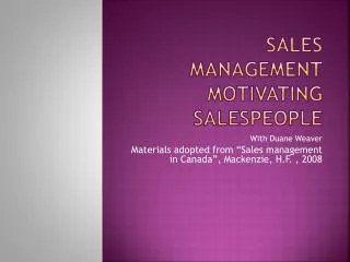 Sales Management Motivating Salespeople
