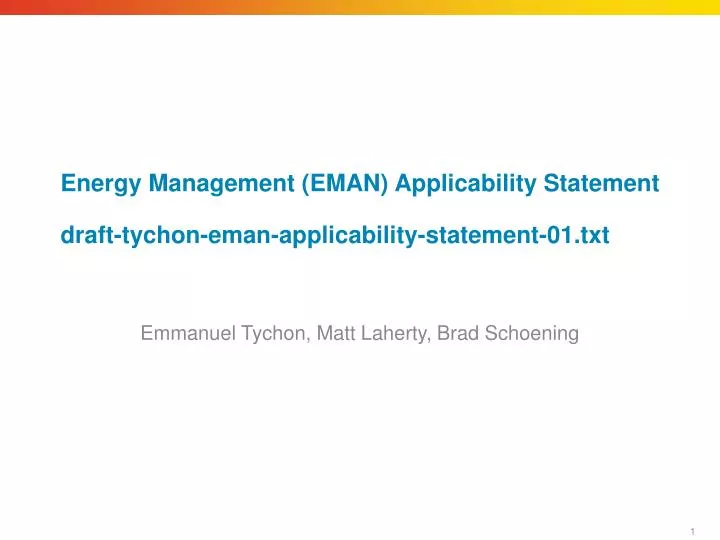 energy management eman applicability statement draft tychon eman applicability statement 01 txt
