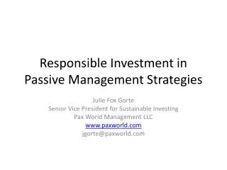 Responsible Investment in Passive Management Strategies