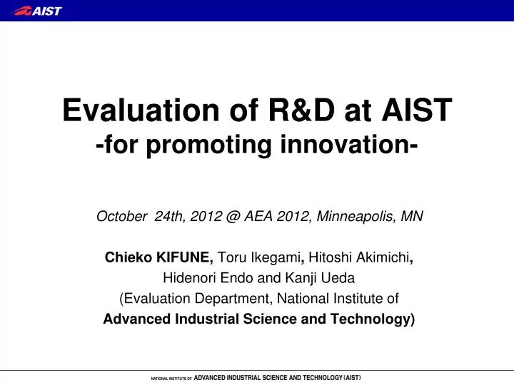 evaluation of r d at aist for promoting innovation