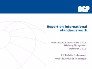 Report on international standards work