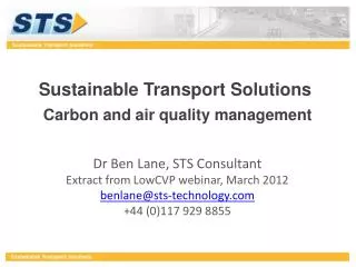 Sustainable Transport Solutions Carbon and air quality management