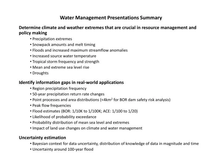 water management presentations summary