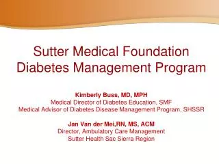 Sutter Health Sacramento Sierra Region Diabetes Patients