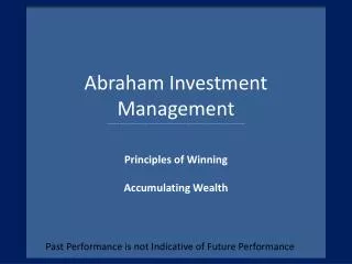 Past Performance is not Indicative of Future Performance