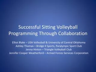 Successful Sitting Volleyball Programming Through Collaboration