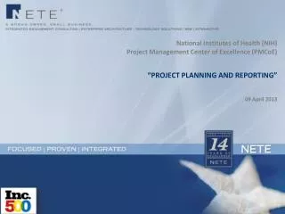 National Institutes of Health (NIH) Project Management Center of Excellence ( PMCoE )