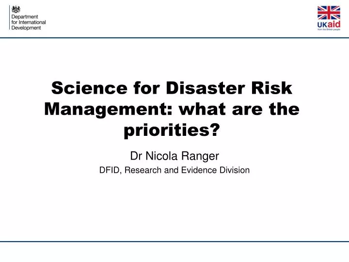science for disaster risk management what are the priorities