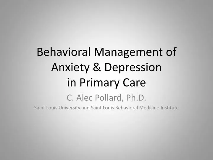 behavioral management of anxiety depression in primary care