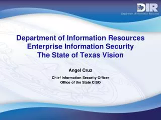Department of Information Resources Enterprise Information Security The State of Texas Vision