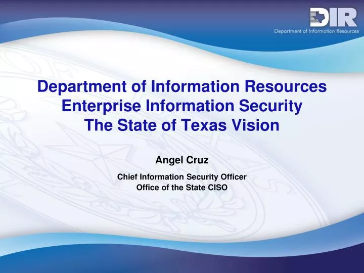 department of information resources enterprise information security the state of texas vision