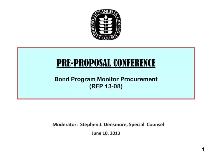 pre proposal conference bond program monitor procurement rfp 13 08