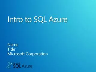 Intro to SQL Azure