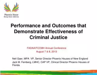 Performance and Outcomes that Demonstrate Effectiveness of Criminal Justice