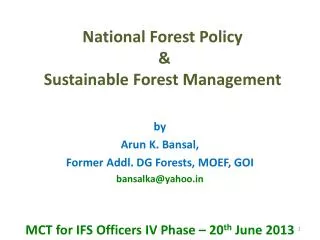 National Forest Policy &amp; Sustainable Forest Management