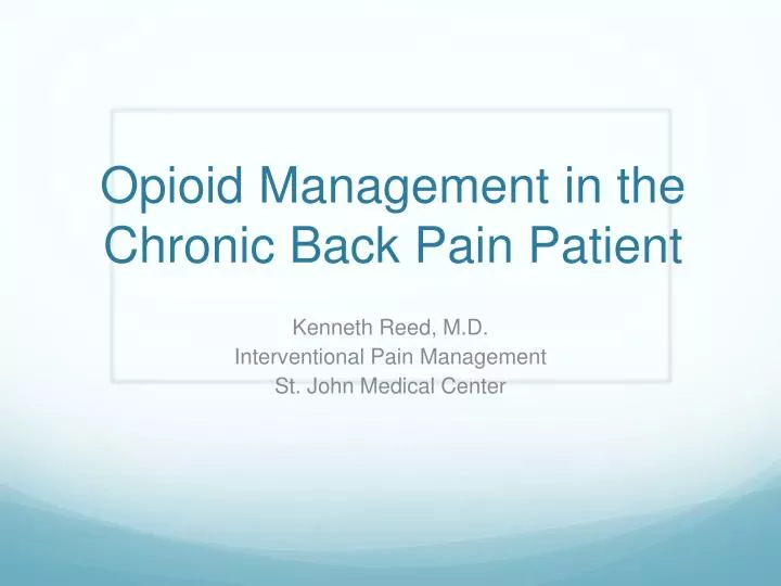 opioid management in the chronic back pain patient