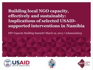 Building local NGO capacity, effectively and sustainably: Implications of selected USAID-supported interventions in Nami