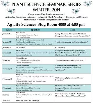 Plant Science Seminar Series Winter 2014