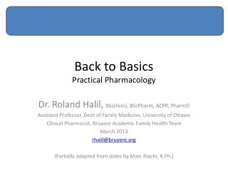 Back to Basics Practical Pharmacology