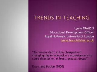 Trends in Teaching