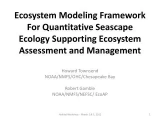 Ecosystem Modeling Framework For Quantitative Seascape Ecology Supporting Ecosystem Assessment and Management