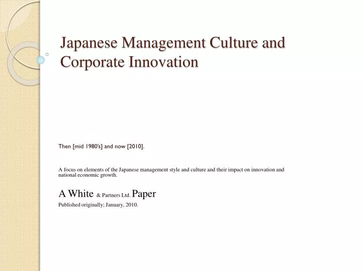 japanese management culture and corporate innovation