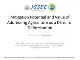 Mitigation Potential and Value of Addressing Agriculture as a Driver of Deforestation