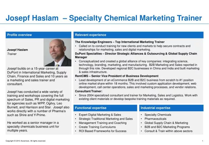 josepf haslam specialty chemical marketing trainer