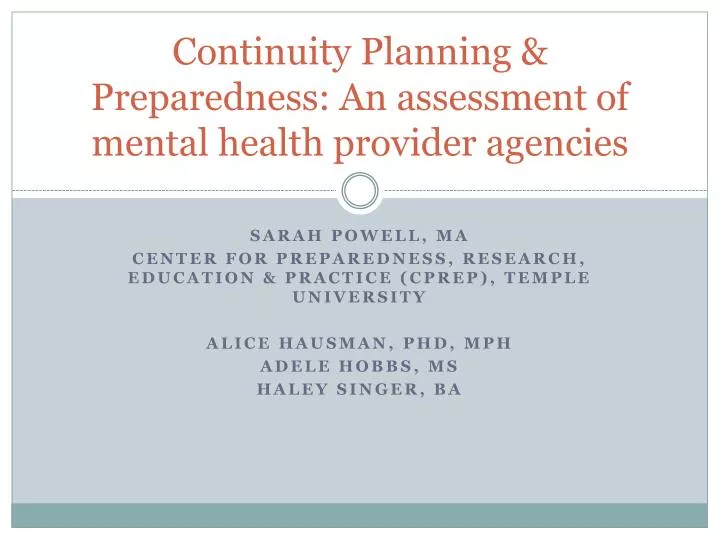 continuity planning preparedness an assessment of mental health provider agencies