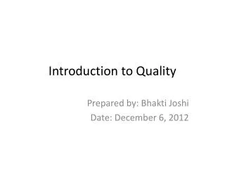 Introduction to Quality