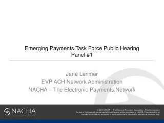 Emerging Payments Task Force Public Hearing Panel #1