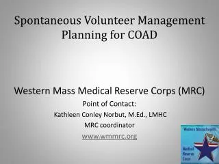 Spontaneous Volunteer Management Planning for COAD