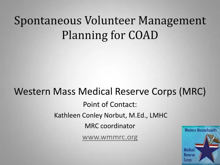 spontaneous volunteer management planning for coad