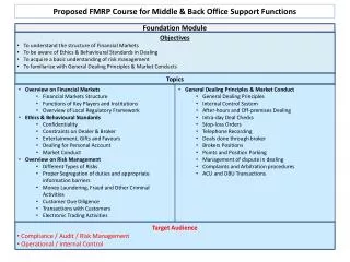 Proposed FMRP Course for Middle &amp; Back Office Support Functions