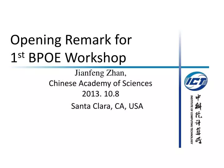 opening remark for 1 st bpoe workshop
