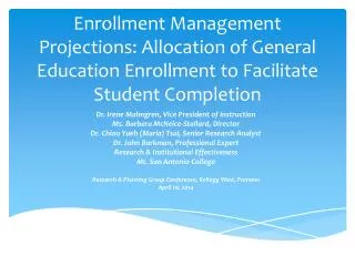 Enrollment Management Projections: Allocation of General Education Enrollment to Facilitate Student Completion