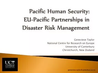 Pacific Human Security: EU-Pacific Partnerships in Disaster Risk Management