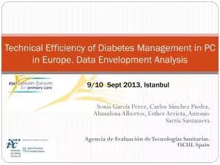 Technical Efficiency of Diabetes Management in PC in Europe . Data Envelopment Analysis