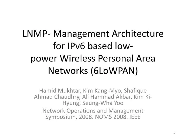 lnmp management architecture for ipv6 based low power wireless personal area networks 6lowpan