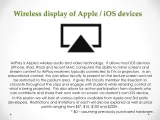 Wireless display of Apple / iOS devices